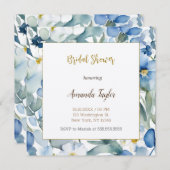 Invitation Fleurs Bleues Blances Fête des mariées minimale (Devant / Derrière)