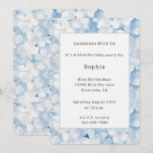 Invitation Fleurs Bleues Blanches Santorin Anniversaire (Devant / Derrière)