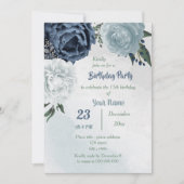 Invitation fleurs bleues blanches verdure fête d'anniversaire (Devant)