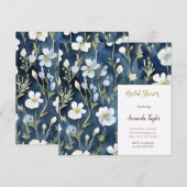 Invitation Fleurs Bleues Blancs Aquarelle Fête des mariées ch (Devant / Derrière)