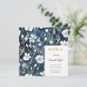 Invitation Fleurs Bleues Blancs Aquarelle Fête des mariées ch (Debout devant)