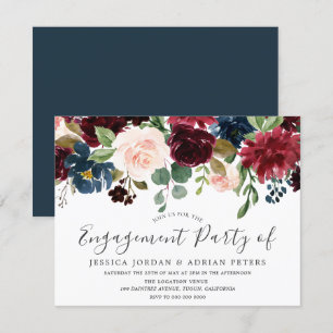 Invitation Fleurs bleues bourguignonnes modernes Partie d'eng