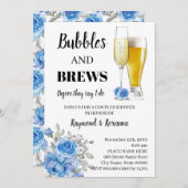 Invitation Fleurs Bleues Bubble & Brews Couples Douche (Devant / Derrière)