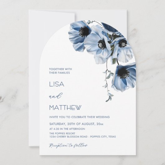 Invitation Fleurs Bleues Casual Blanc (Devant)