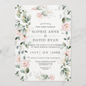 Invitation Fleurs Bleues Charme Feuilles Or Tous en un Mariag (Devant / Derrière)