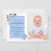 Invitation Fleurs Bleues Charming Photo Boy 1er anniversaire (Devant)
