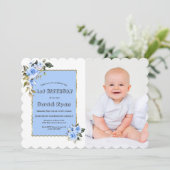 Invitation Fleurs Bleues Charming Photo Boy 1er anniversaire (Debout devant)