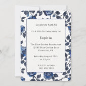 Invitation Fleurs Bleues Chic Anniversaire (Devant)