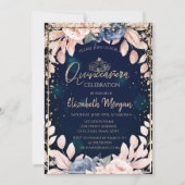 Invitation Fleurs Bleues Chic Or Tiara, Diamonds Quinceañera (Devant)