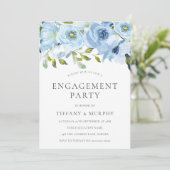 Invitation Fleurs bleues Ciel Aquarelle Partie d'engagement (Debout devant)