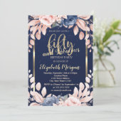 Invitation Fleurs bleues Confetti Marine Bleu 50e anniversair (Debout devant)