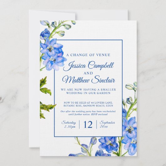 Invitation Fleurs bleues de Delphinium changement de mariage  (Devant)