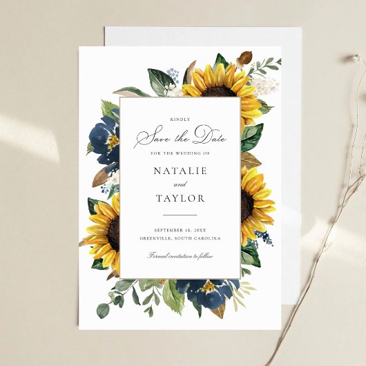 Invitation Fleurs bleues de la Marine des tournesols Vert Sau