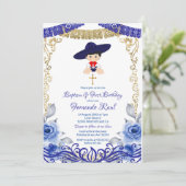 Invitation Fleurs bleues de la Marine Fiesta Baptême et Anniv (Debout devant)