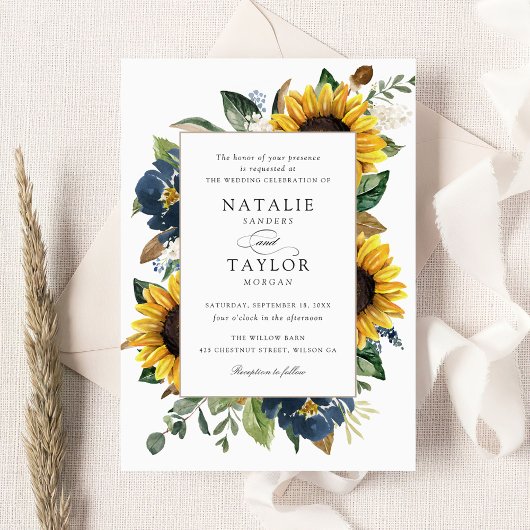 Invitation Fleurs bleues de la Marine Mariage de verdure