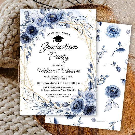 Invitation Fleurs bleues de la Marine Parti de graduation