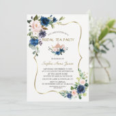 Invitation Fleurs Bleues de la Marine Rose Gold Bridal Tea Pa (Debout devant)