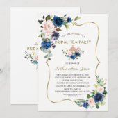 Invitation Fleurs Bleues de la Marine Rose Gold Bridal Tea Pa (Devant / Derrière)