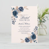 Invitation Fleurs bleues de la marine rose poussiéreuse Fête  (Debout devant)