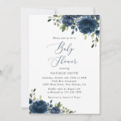 Invitation Fleurs bleues de la Marine, Verdure, Boho, Baby sh (Devant)