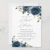 Invitation Fleurs bleues de la Marine, Vert, Boho, Sweet 16 (Devant)