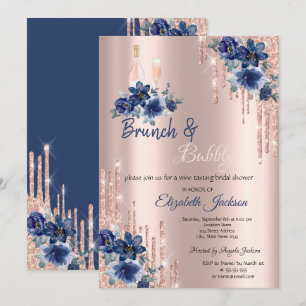 Invitation Fleurs Bleues Dégoulinantes Brunch et Bulles Baby