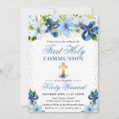 Invitation Fleurs Bleues d'Été Première Sainte Communion (Devant)