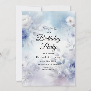 Invitation Fleurs bleues douces et Lavender Mist Anniversaire