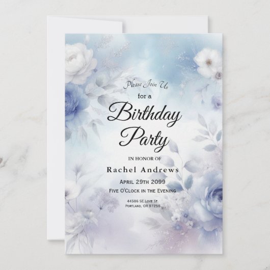 Invitation Fleurs bleues douces et Lavender Mist Anniversaire (Devant)