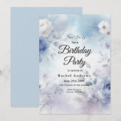 Invitation Fleurs bleues douces et Lavender Mist Anniversaire (Devant / Derrière)