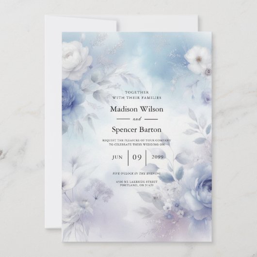 Invitation Fleurs bleues douces et Mariage de purée (Devant)