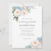 Invitation Fleurs bleues douces et roses classique QR CODE RS (Devant)