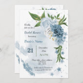 Invitation fleurs bleues & douches feuilles vertes (Devant / Derrière)