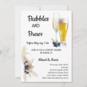Invitation Fleurs bleues Dusty Bubble & Brews Couples Douche (Devant)