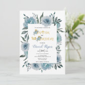 Invitation Fleurs bleues Dusty garçon baptême et 1er annivers (Debout devant)