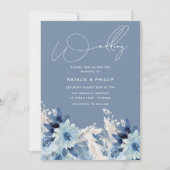 Invitation Fleurs bleues Dusty modernes Belle Mariage (Devant)