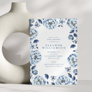 Invitation Fleurs Bleues Élégantes Baby Shower Floral