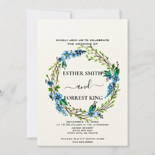 Invitation Fleurs Bleues Élégantes Baies Violettes Mariage Fl