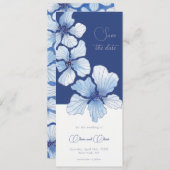 Invitation Fleurs bleues élégantes Enregistrer la date (Devant / Derrière)