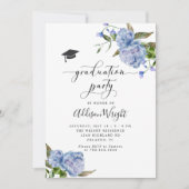 Invitation Fleurs Bleues Élégantes Fête de Graduation (Devant)
