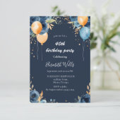 Invitation Fleurs Bleues Élégantes Orange Ballons Anniversair (Debout devant)
