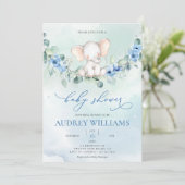 Invitation Fleurs bleues Eléphantes mignonnes (Debout devant)