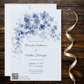 Invitation Fleurs bleues en cascade Mariage QR Code
