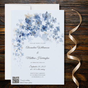 Invitation Fleurs bleues en cascade Mariage QR Code