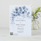 Invitation Fleurs bleues en cascade Mariage QR Code (Debout devant)