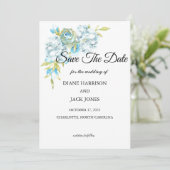 Invitation Fleurs Bleues Enregistrer La Date Mariage (Debout devant)