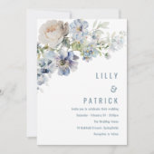 Invitation Fleurs bleues et blanches Dusty Mariage élégant (Devant)