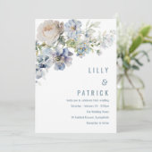 Invitation Fleurs bleues et blanches Dusty Mariage élégant (Debout devant)