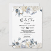 Invitation Fleurs bleues et blanches élégantes d'hiver (Devant)