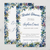 Invitation Fleurs Bleues et Blanches Fête de Mariage Blanche (Devant / Derrière)